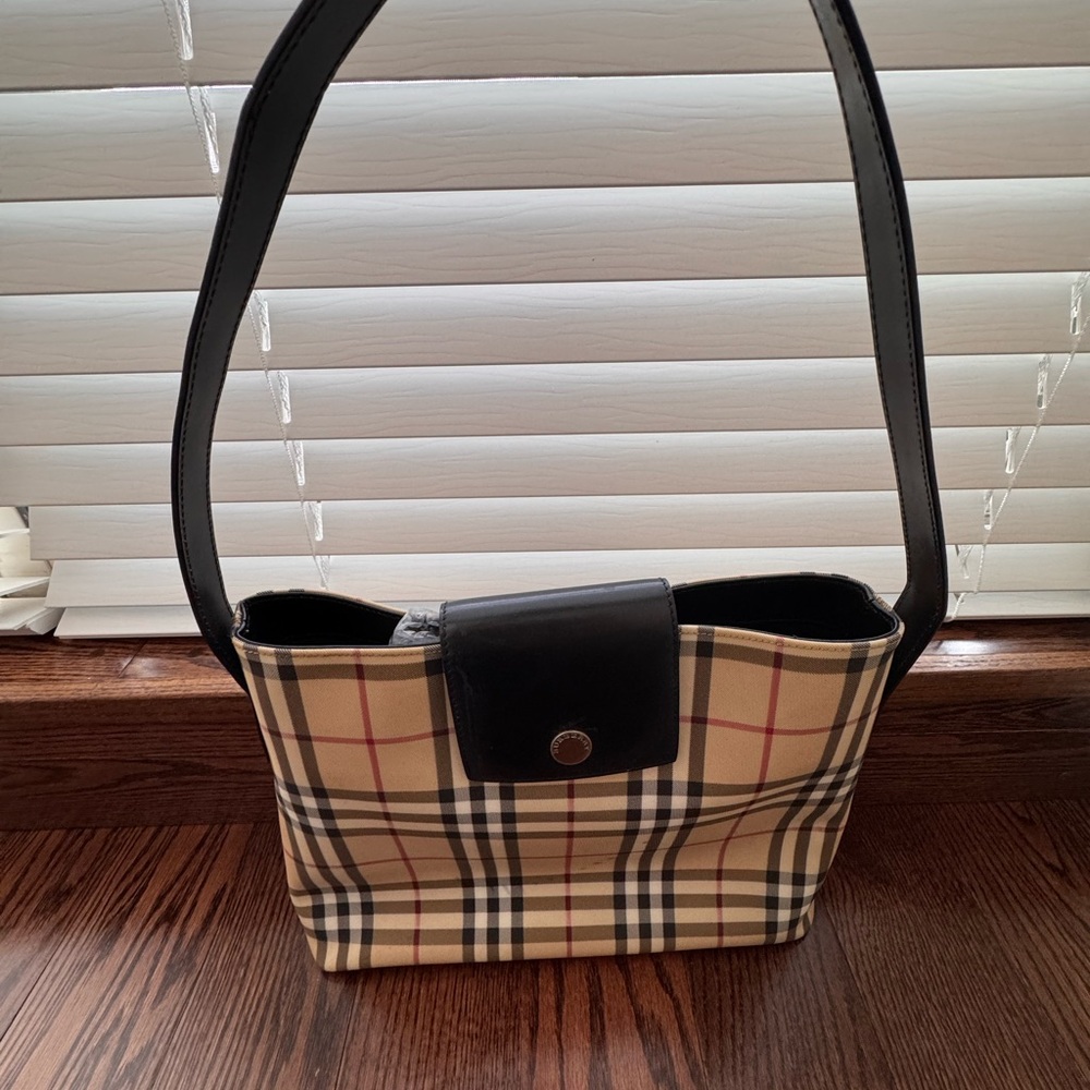 Burberry Beige and Black Plaid Shoulder Bag